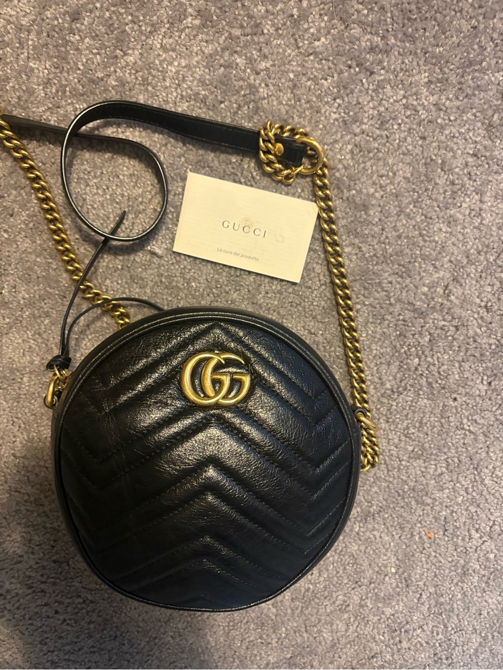 Gucci Black Marmont Round Leather Crossbody with Gold Hardware
W/ Dust bag & box